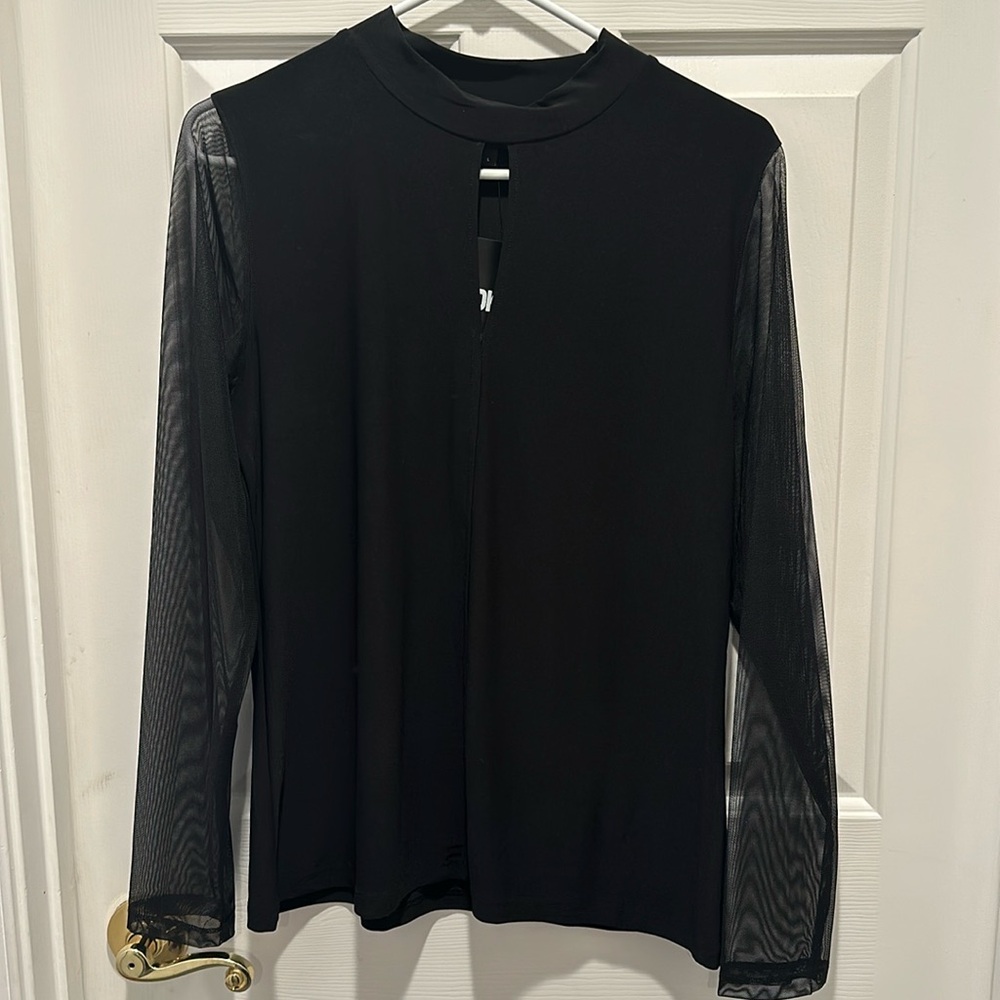 DKNY Black Blouse with see through long sleeves *NWT*